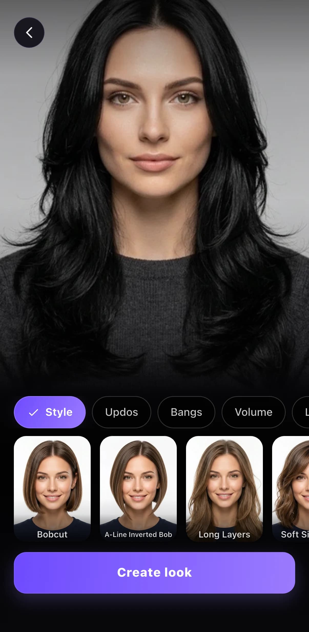 Hair Muse hairstyle try on selection screen