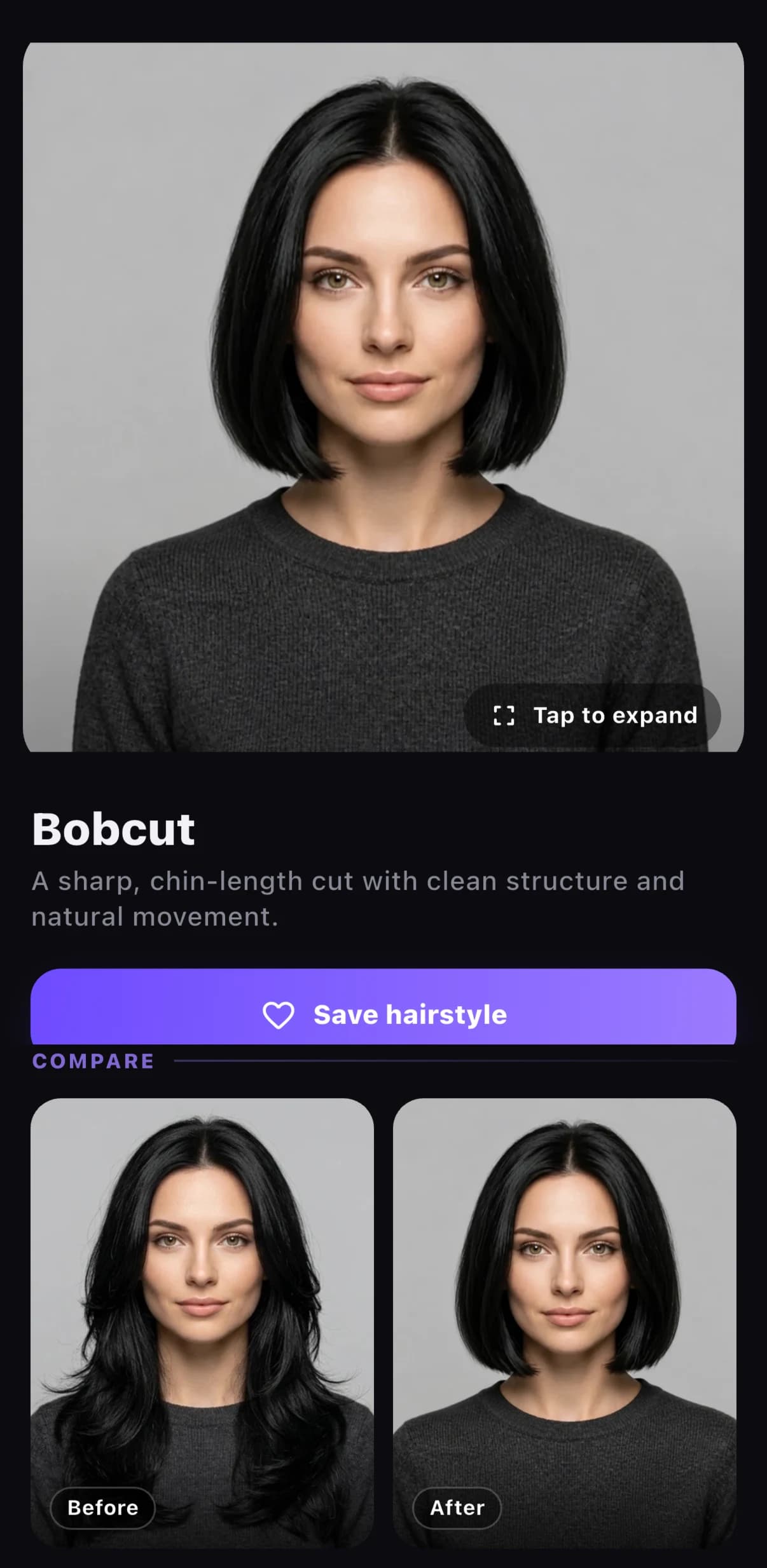 Hair Muse saved hairstyle with Before and After comparison