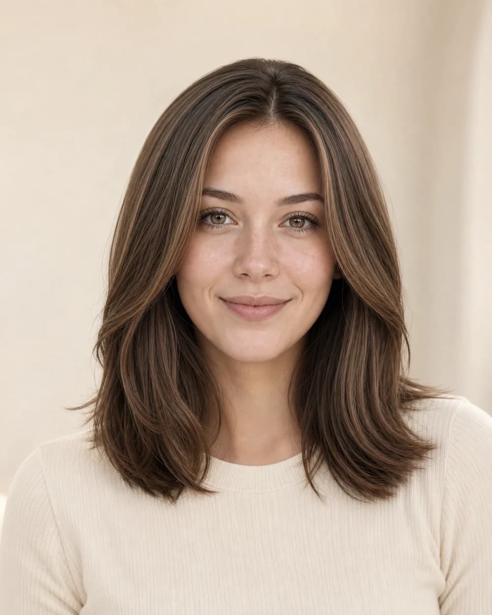 Natural brunette editorial hairstyle example