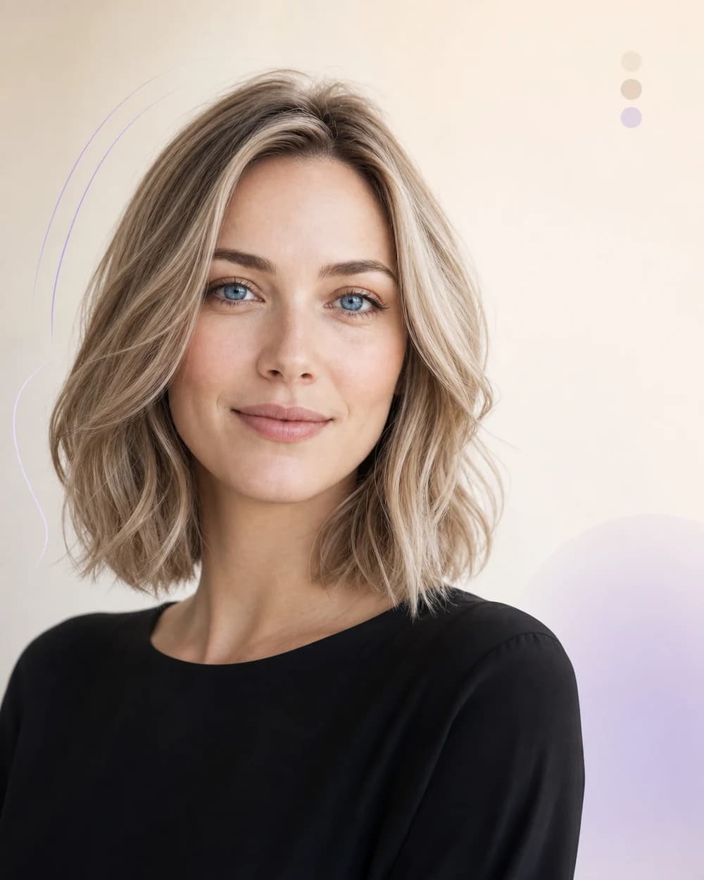 Woman with subtle face-framing and color-analysis graphics